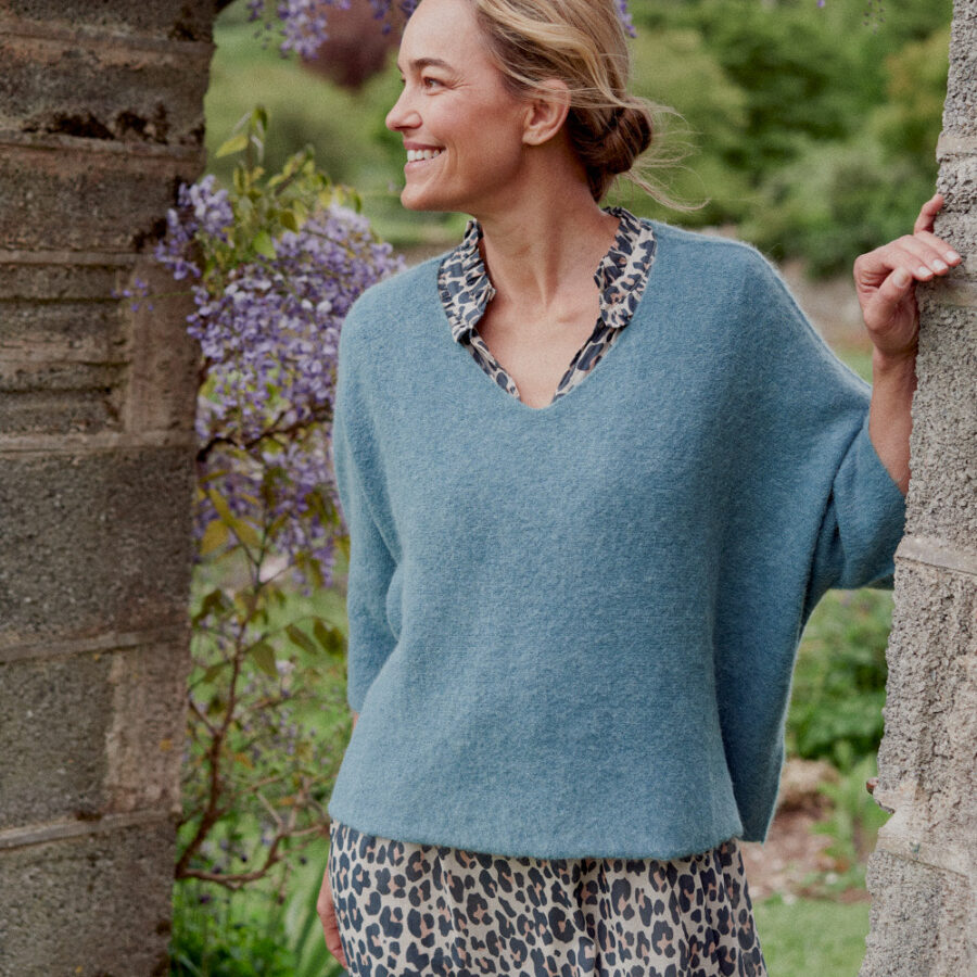 Teal V Neck Oversized Sweater