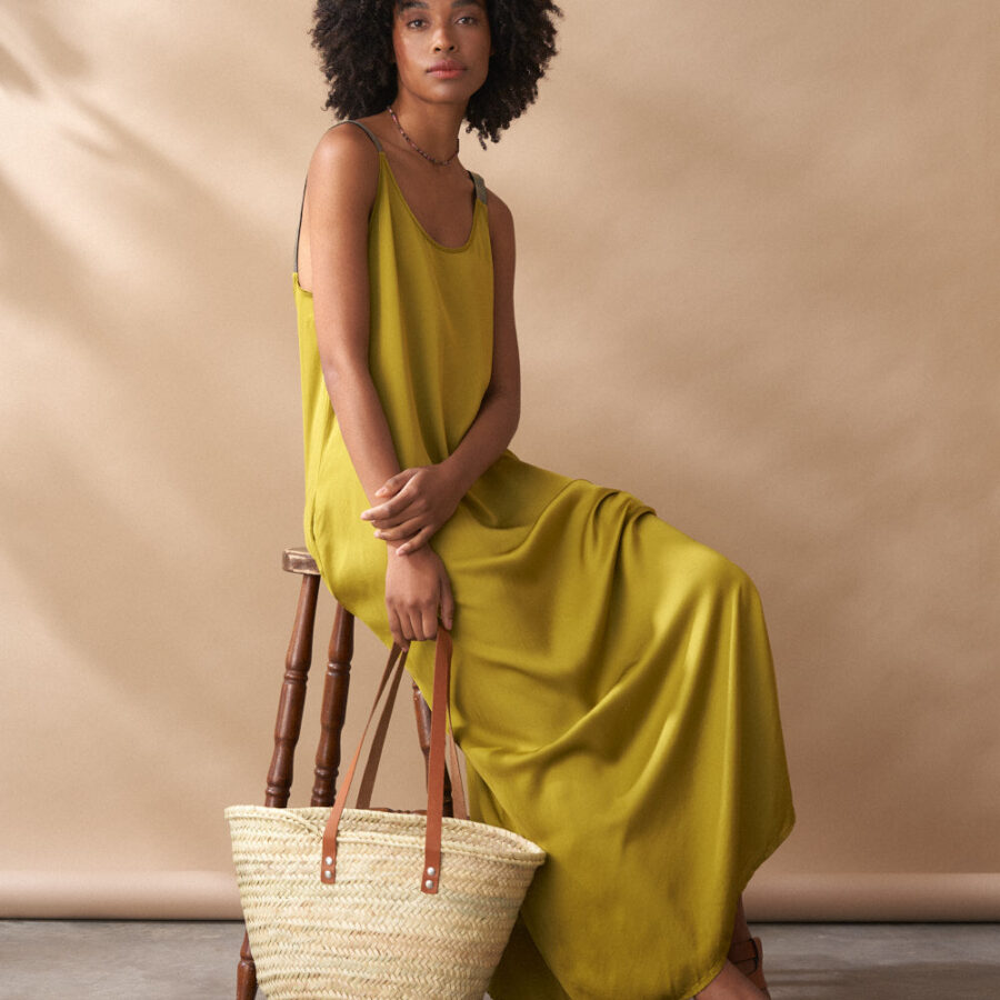 Olive Sleeveless Silk Blend Dress