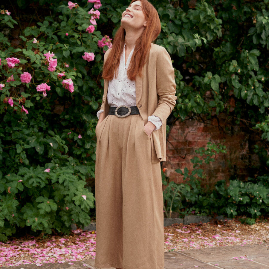 Sand Cropped Wide Leg Trousers