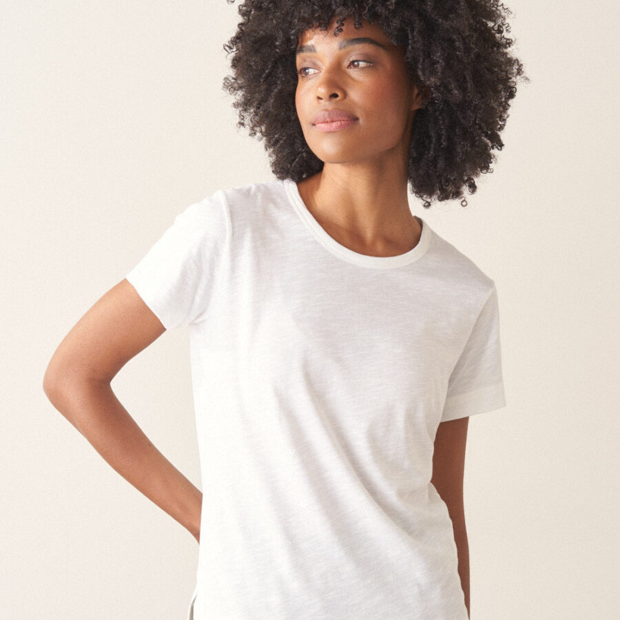 White Crew Neck Cotton Shirt