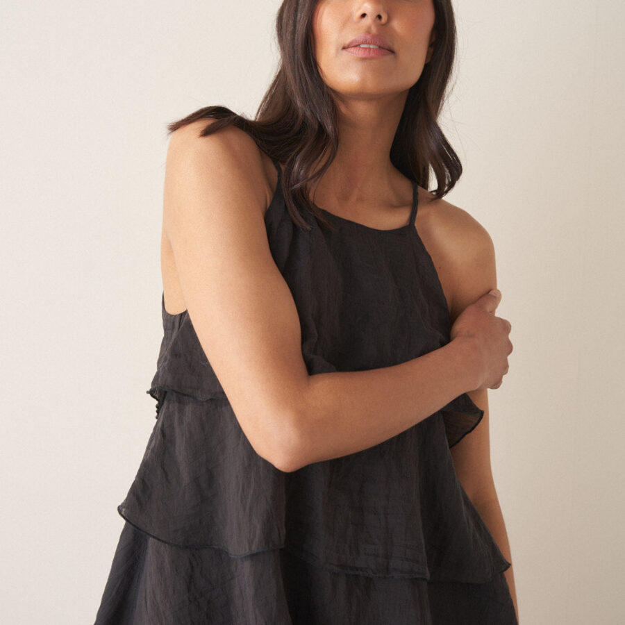 Black Ruffle Detail Top