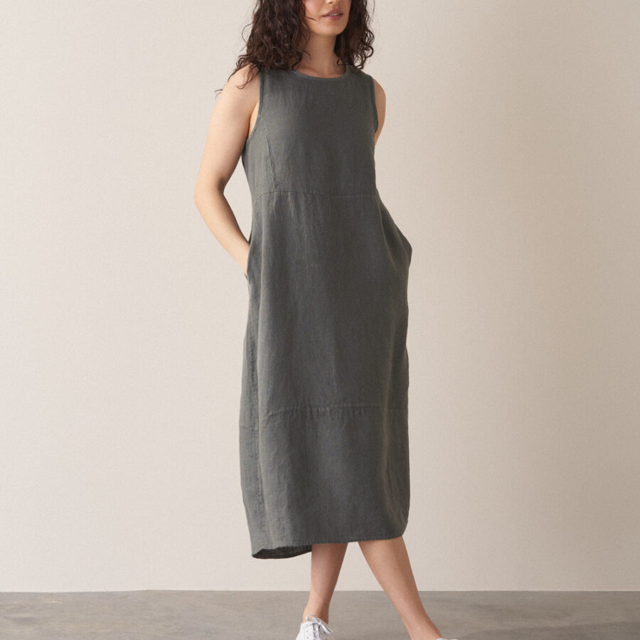Khaki Sleeveless Linen Dress